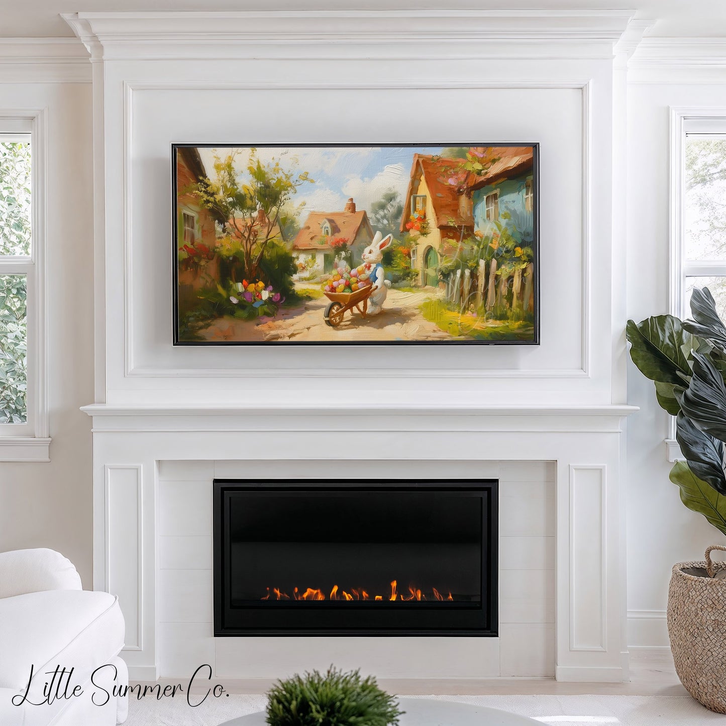 Easter Bunny Village Stroll Frame TV Art displayed on a TV