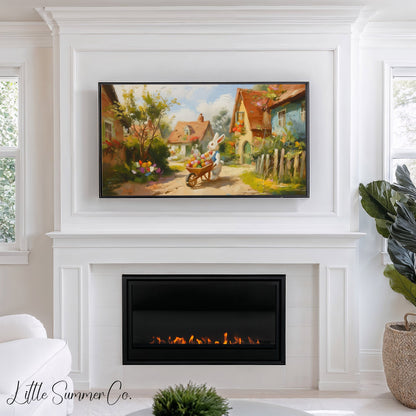 Easter Bunny Village Stroll Frame TV Art displayed on a TV