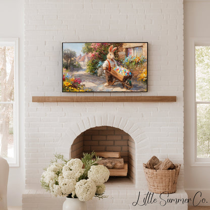 Easter Bunny with Wheelbarrow Frame TV Art displayed on a TV