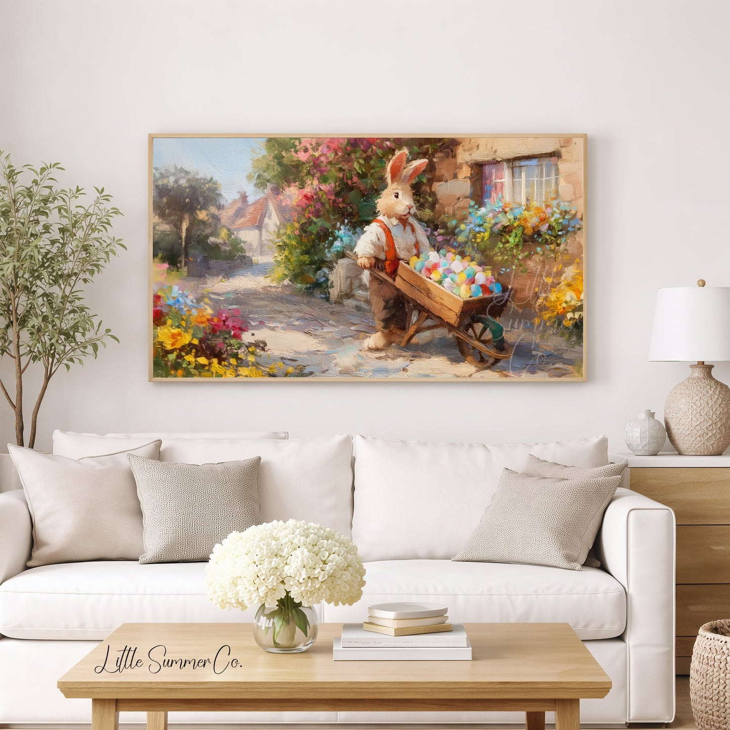Easter Bunny with Wheelbarrow Frame TV Art displayed on a TV