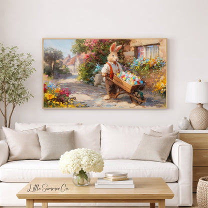 Easter Bunny with Wheelbarrow Frame TV Art displayed on a TV