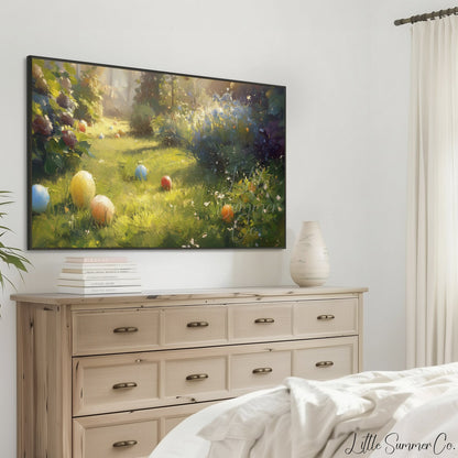 Easter Eggs in Garden Frame TV Art displayed on a TV