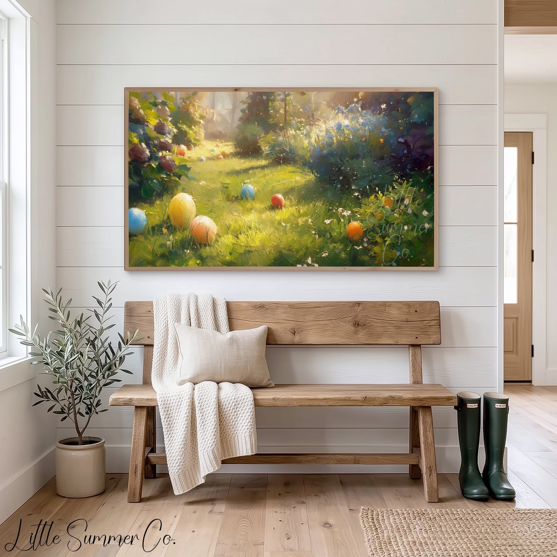Easter Eggs in Garden Frame TV Art displayed on a TV