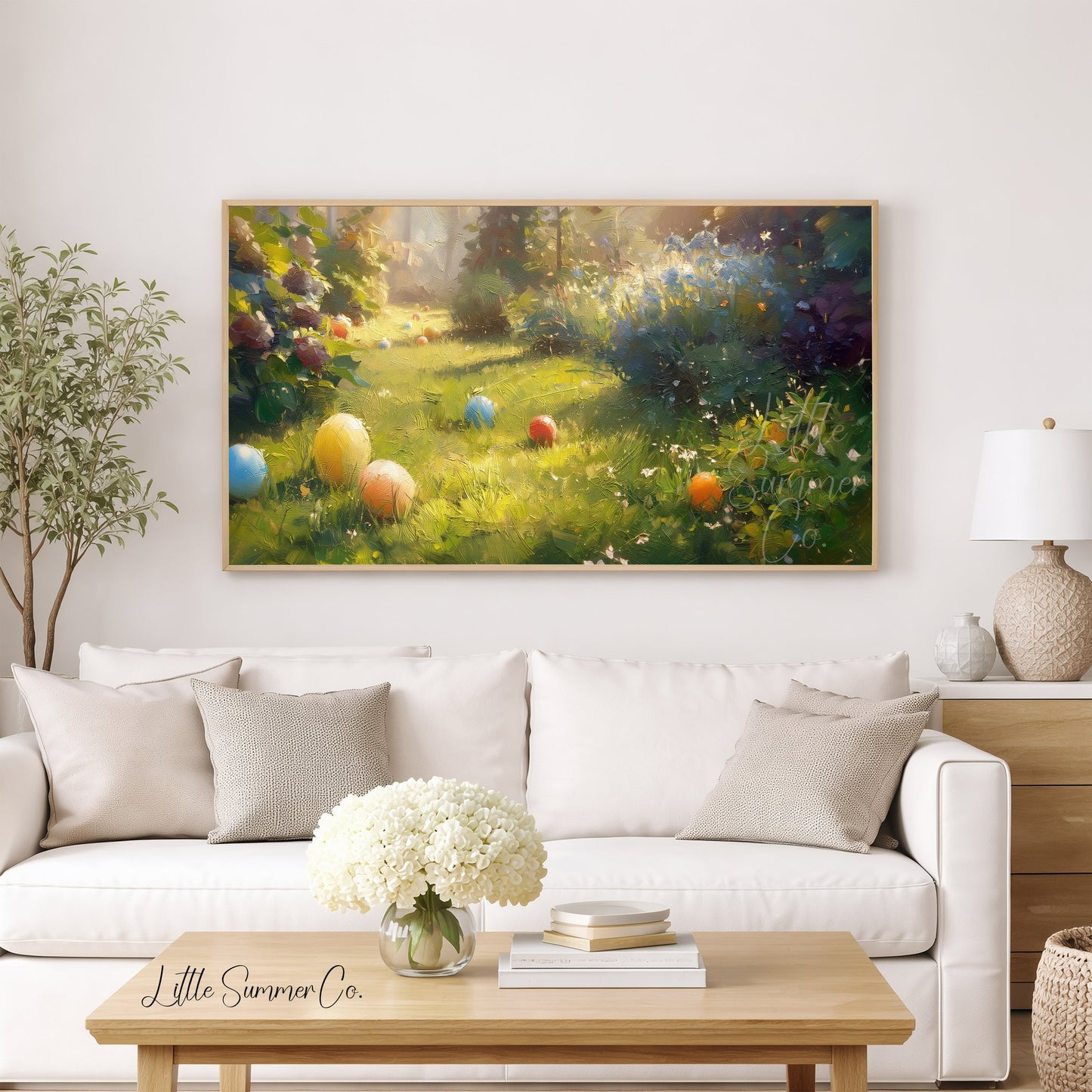 Easter Eggs in Garden Frame TV Art displayed on a TV