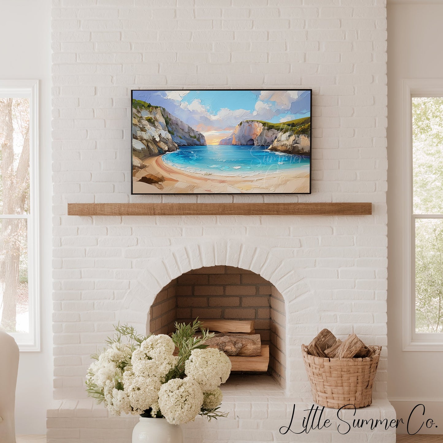 Secluded Cove at Sunset Frame TV Art displayed on a TV