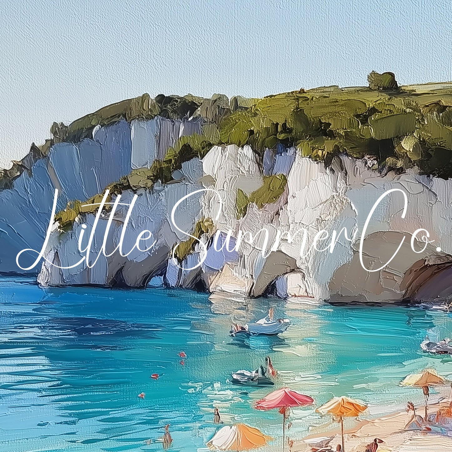 Sunny Beach Under White Cliffs Frame TV Art displayed on a TV