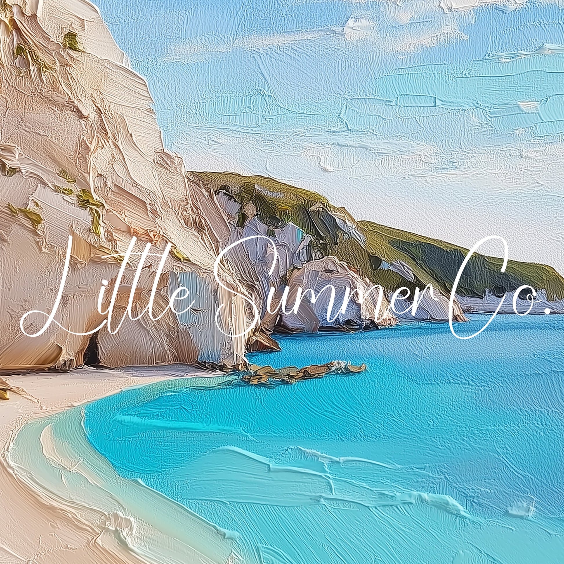 White Cliffs Turquoise Cove Frame TV Art displayed on a TV