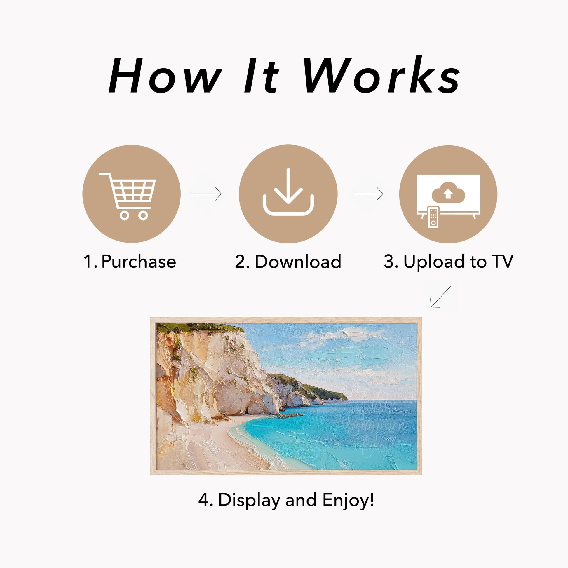 White Cliffs Turquoise Cove Frame TV Art displayed on a TV