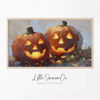 Glowing Jack-o-Lanterns Frame TV Art displayed on a TV