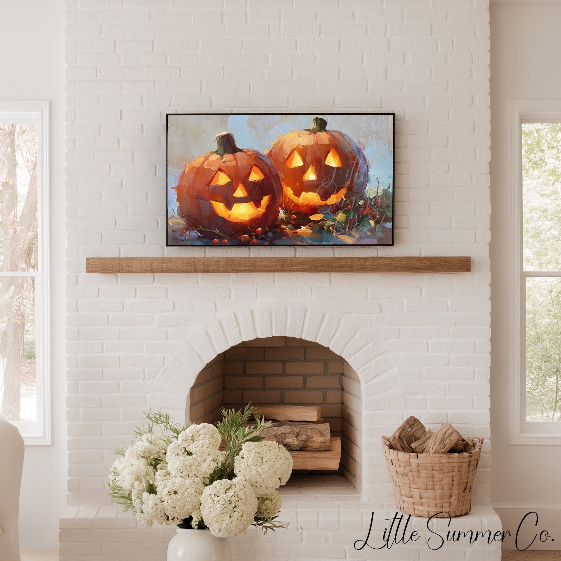 Glowing Jack-o-Lanterns Frame TV Art displayed on a TV