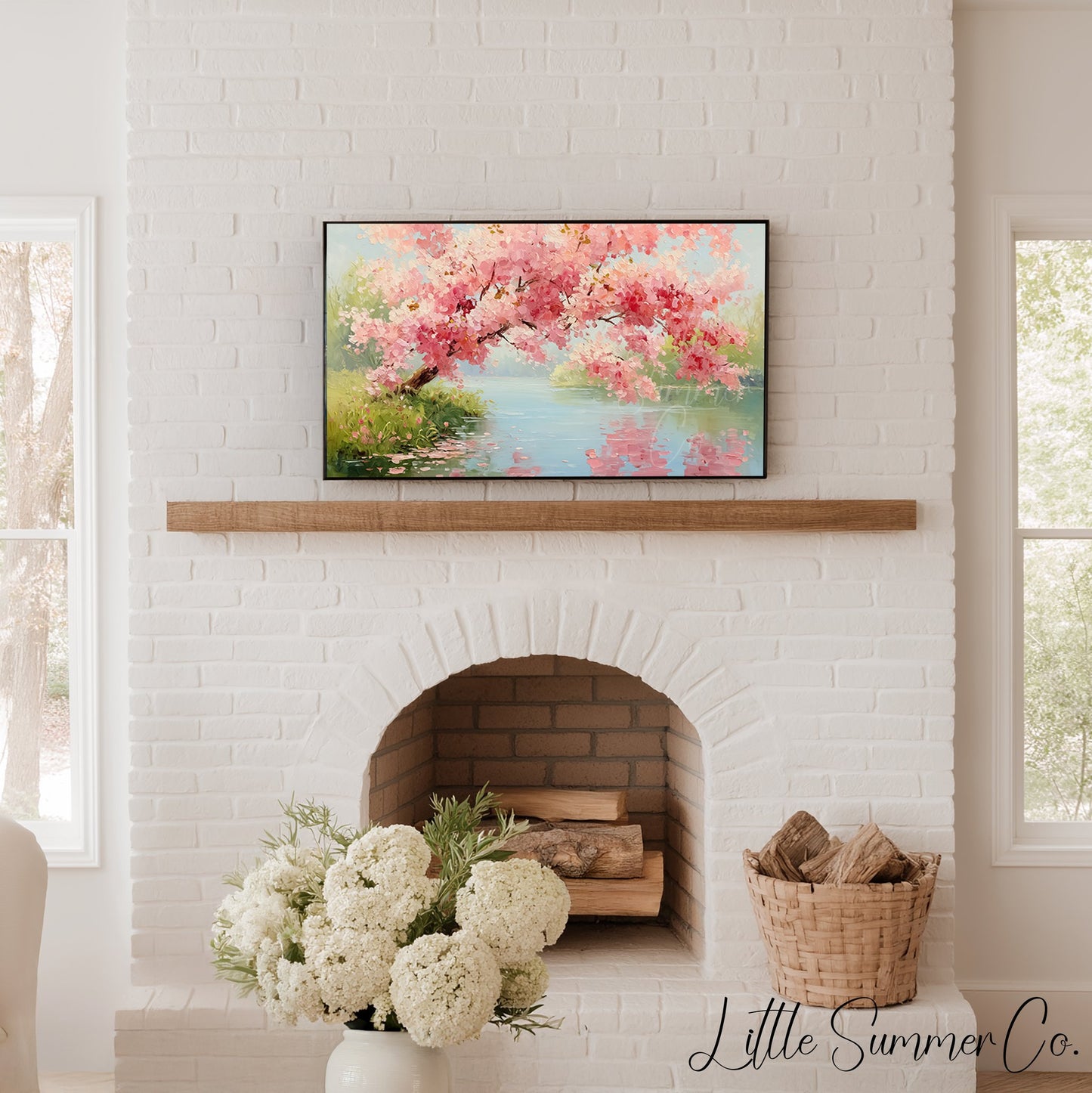 Blossom Lake Frame TV Art displayed on a TV