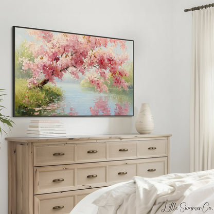 Blossom Lake Frame TV Art displayed on a TV
