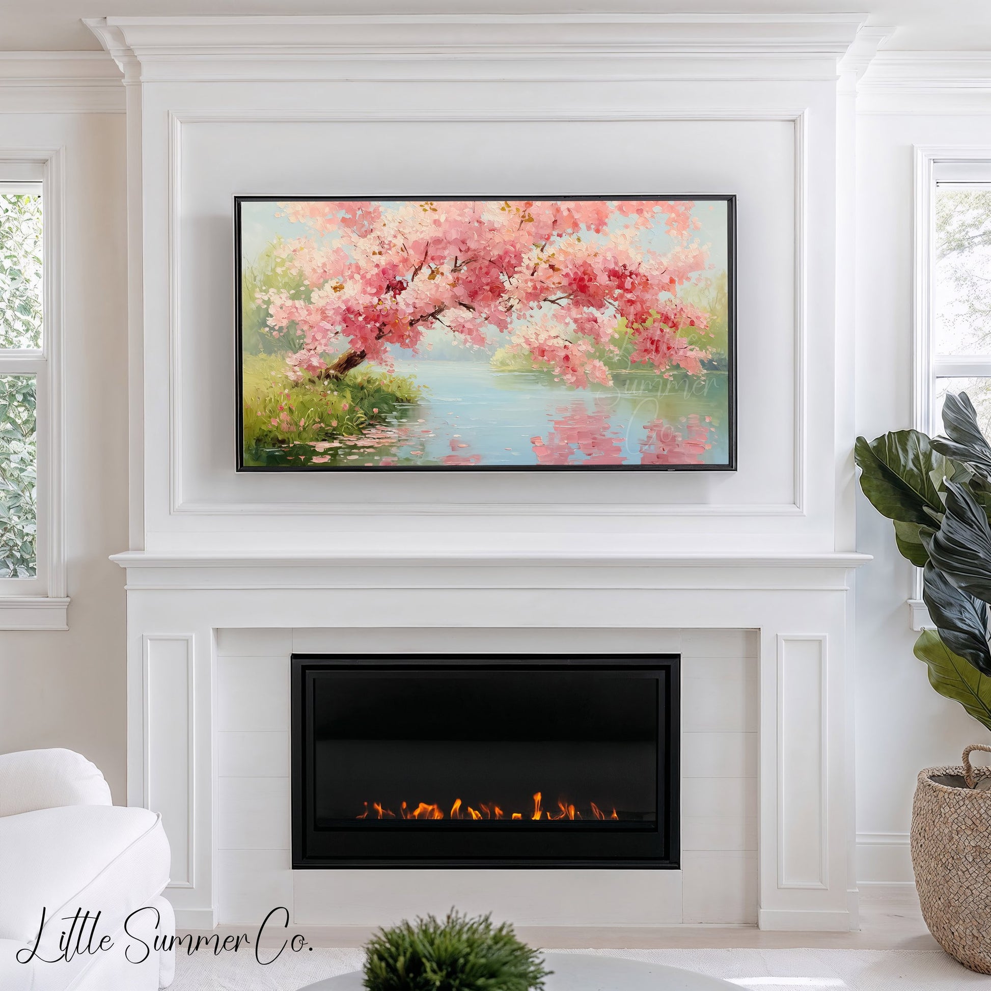 Blossom Lake Frame TV Art displayed on a TV