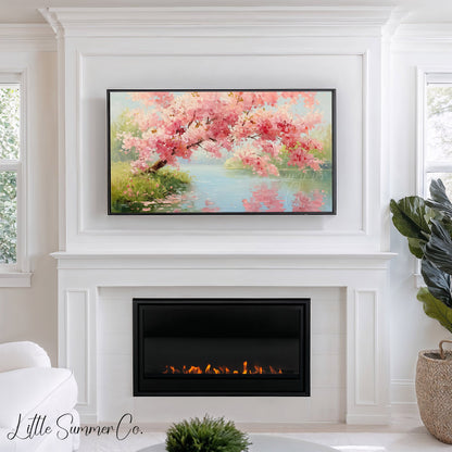 Blossom Lake Frame TV Art displayed on a TV