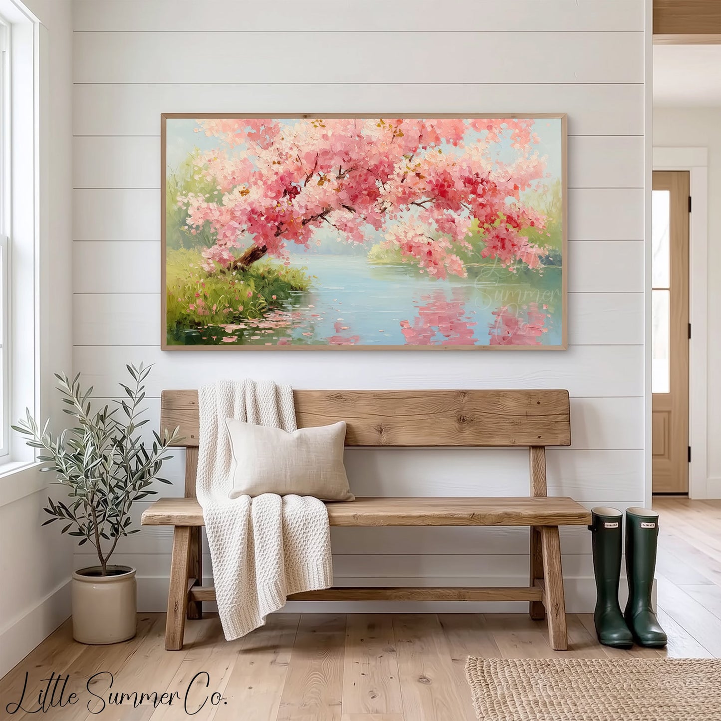 Blossom Lake Frame TV Art displayed on a TV