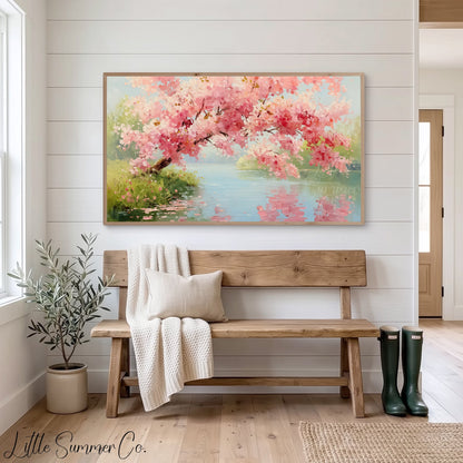 Blossom Lake Frame TV Art displayed on a TV
