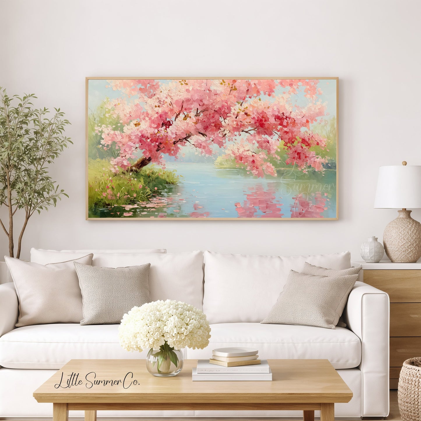 Blossom Lake Frame TV Art displayed on a TV