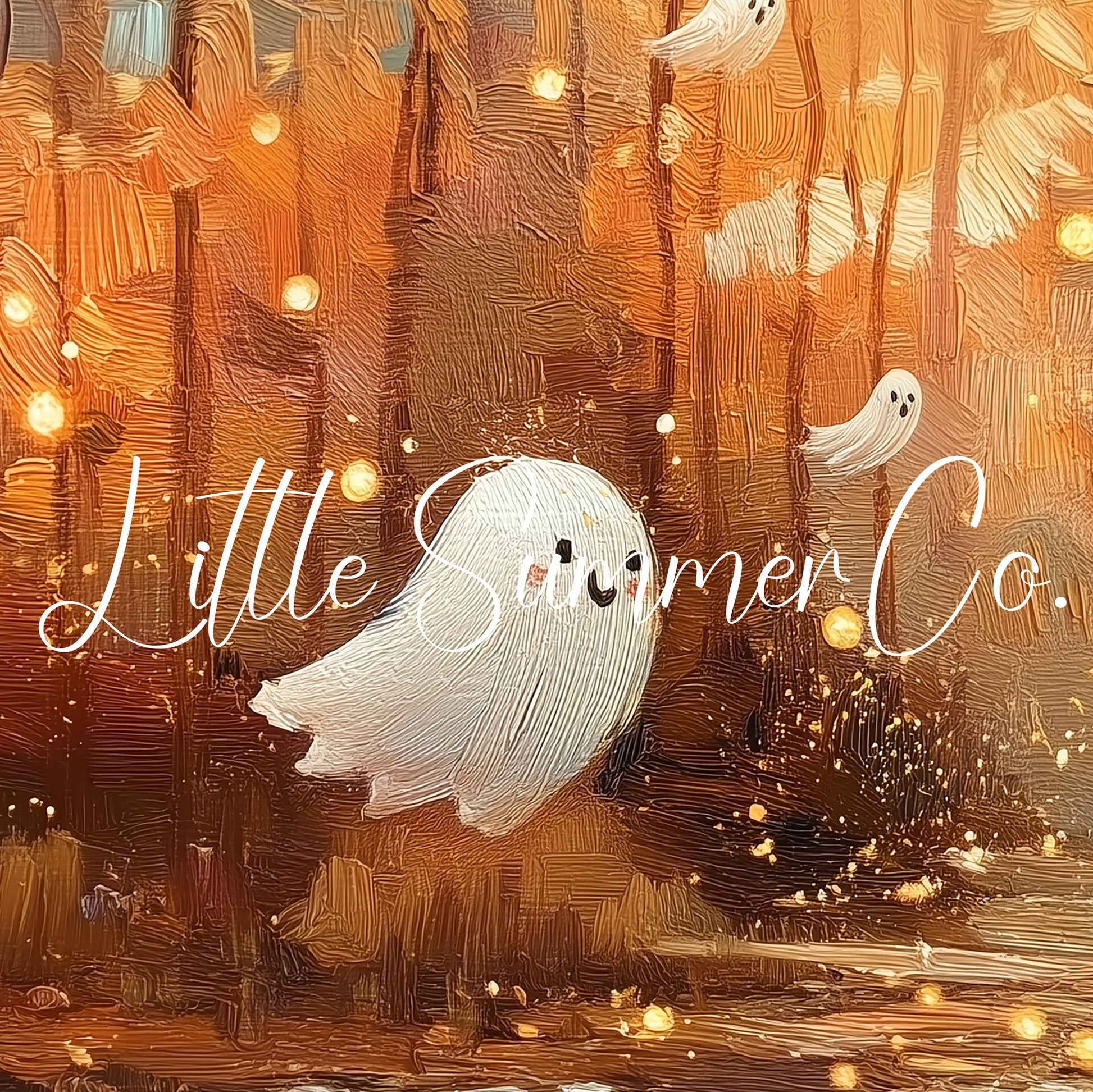 Cute Ghosts in Autumn Forest Frame TV Art displayed on a TV