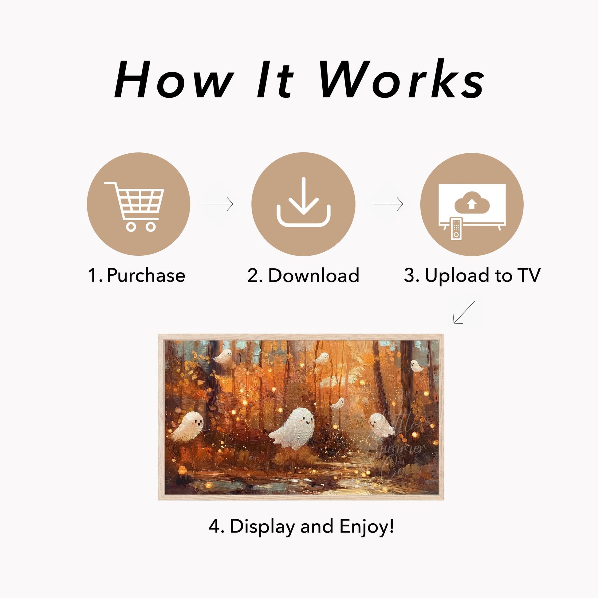 Cute Ghosts in Autumn Forest Frame TV Art displayed on a TV