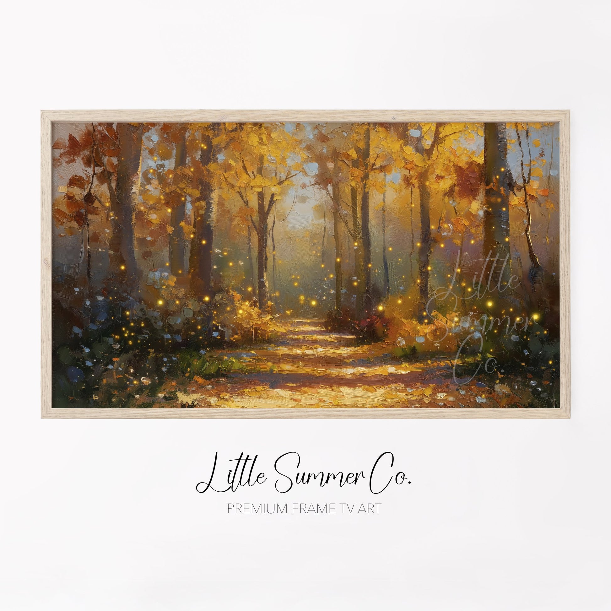 Glowing Autumn Forest Path Frame TV Art displayed on a TV