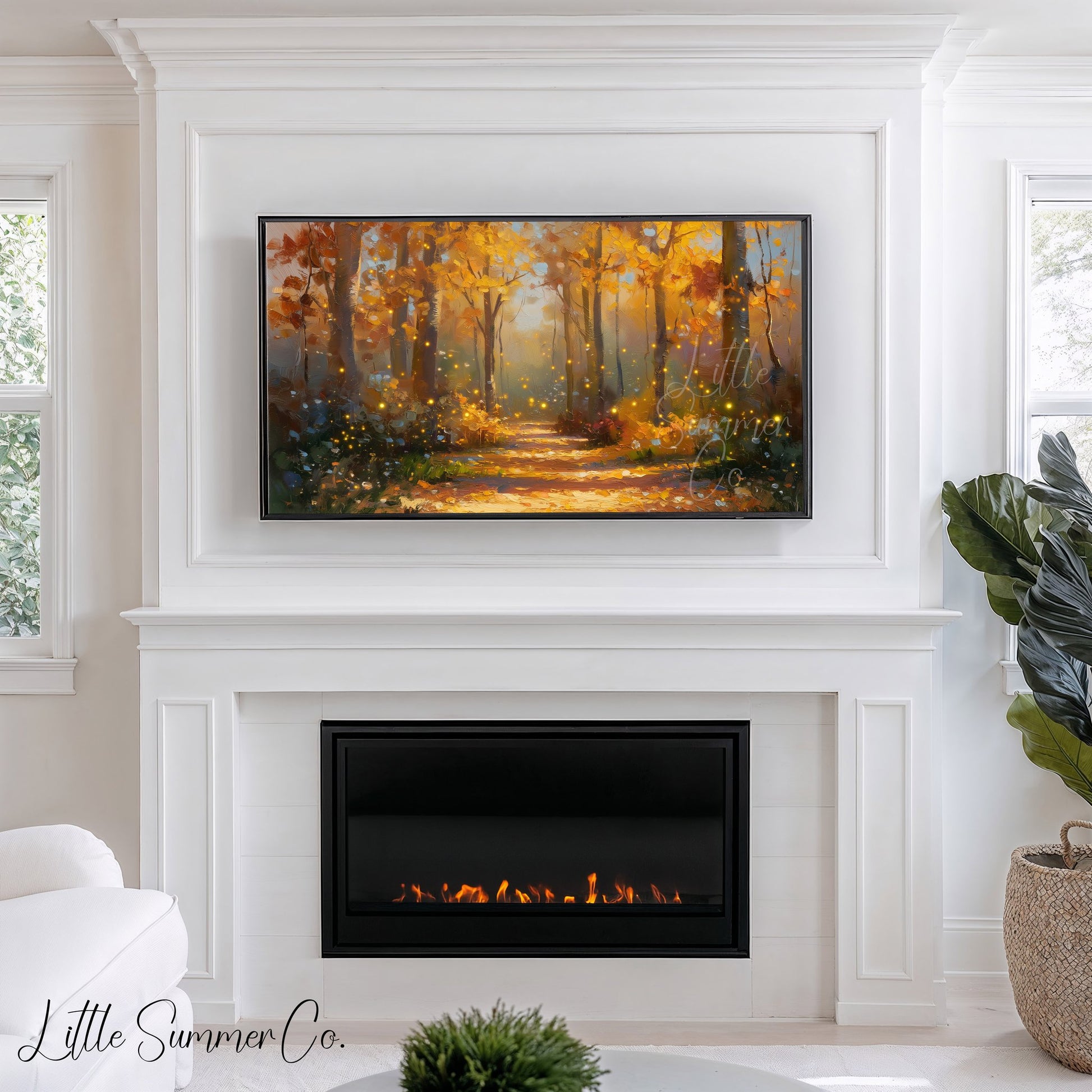 Glowing Autumn Forest Path Frame TV Art displayed on a TV