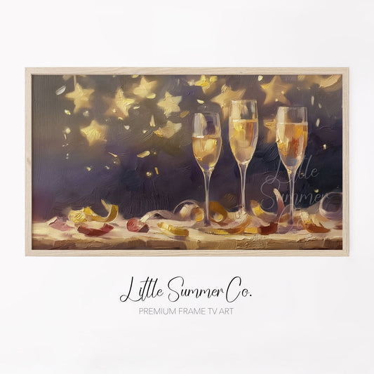 Champagne Toast Celebration Frame TV Art displayed on a TV