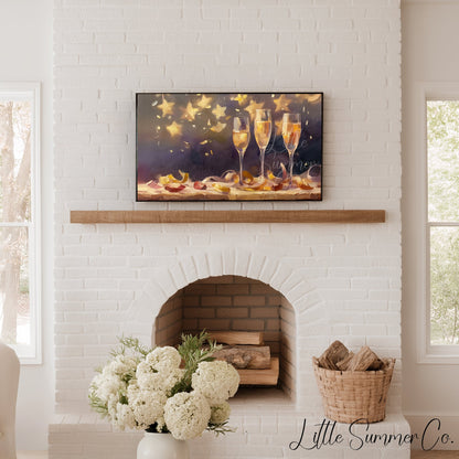 Champagne Toast Celebration Frame TV Art displayed on a TV