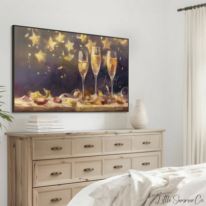 Champagne Toast Celebration Frame TV Art displayed on a TV