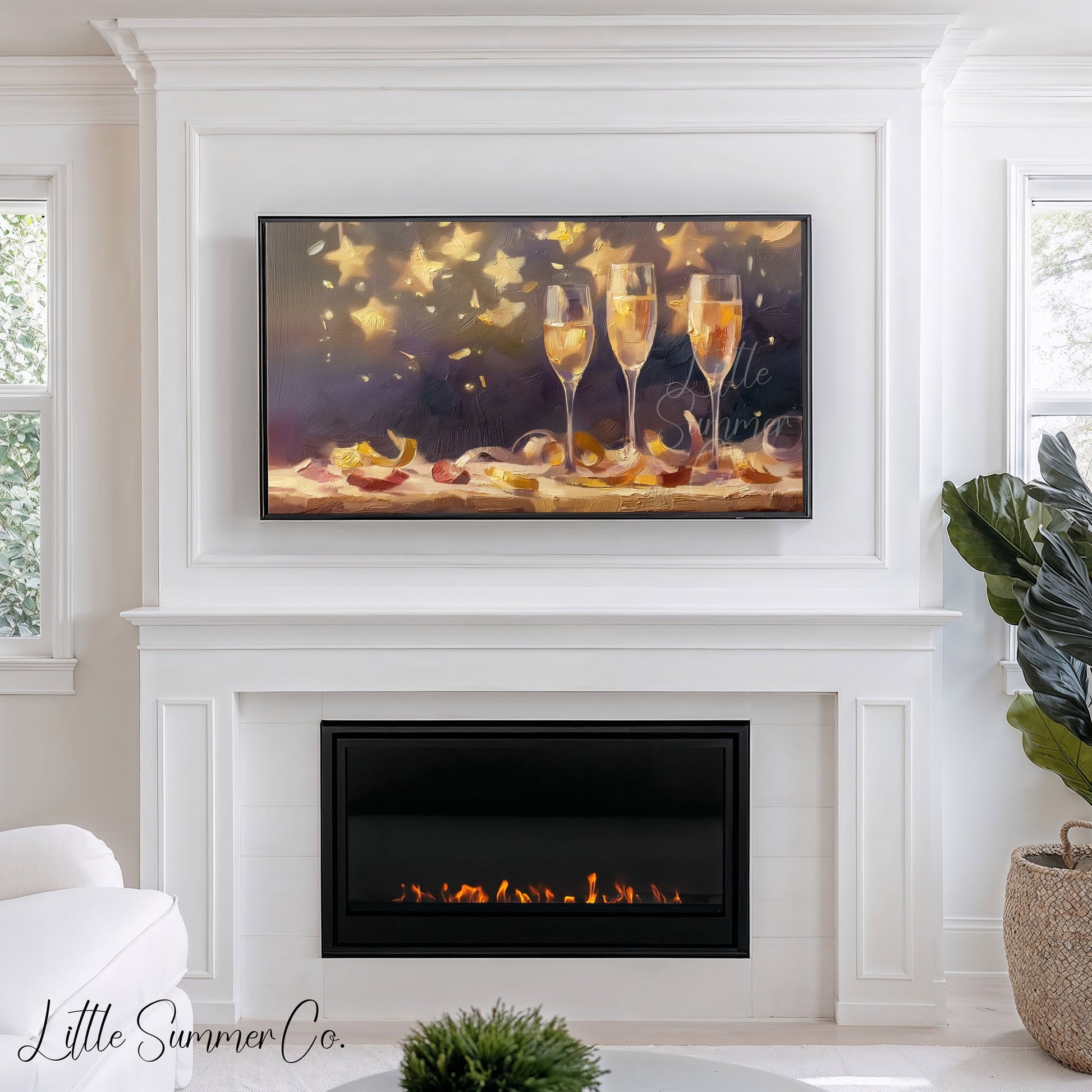 Champagne Toast Celebration Frame TV Art displayed on a TV