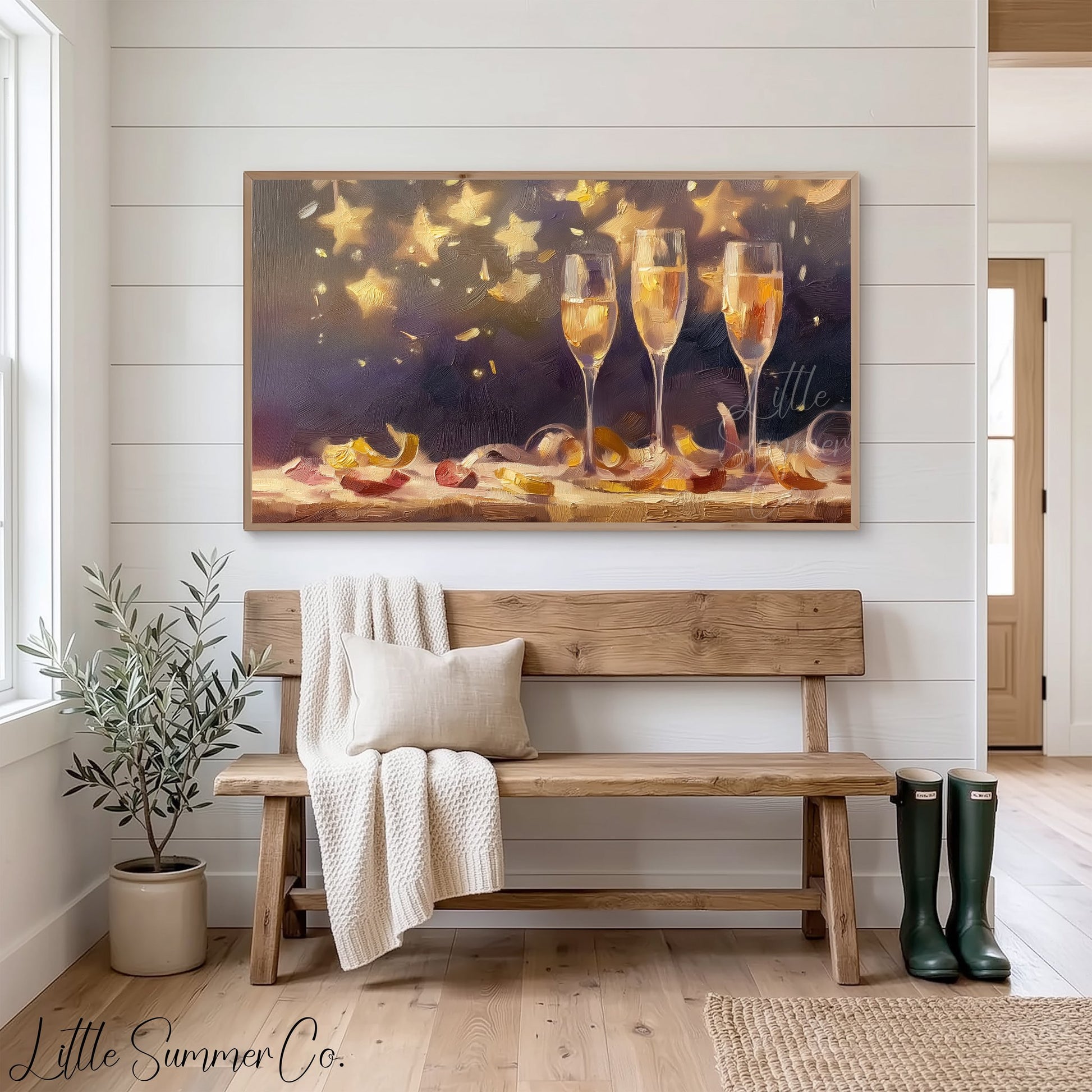 Champagne Toast Celebration Frame TV Art displayed on a TV
