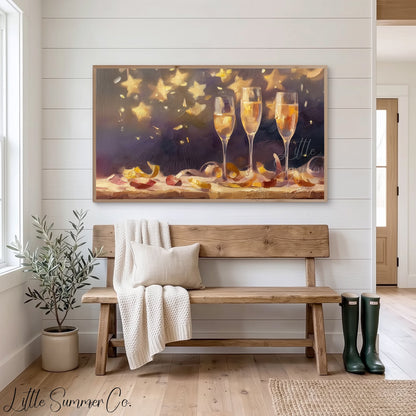 Champagne Toast Celebration Frame TV Art displayed on a TV