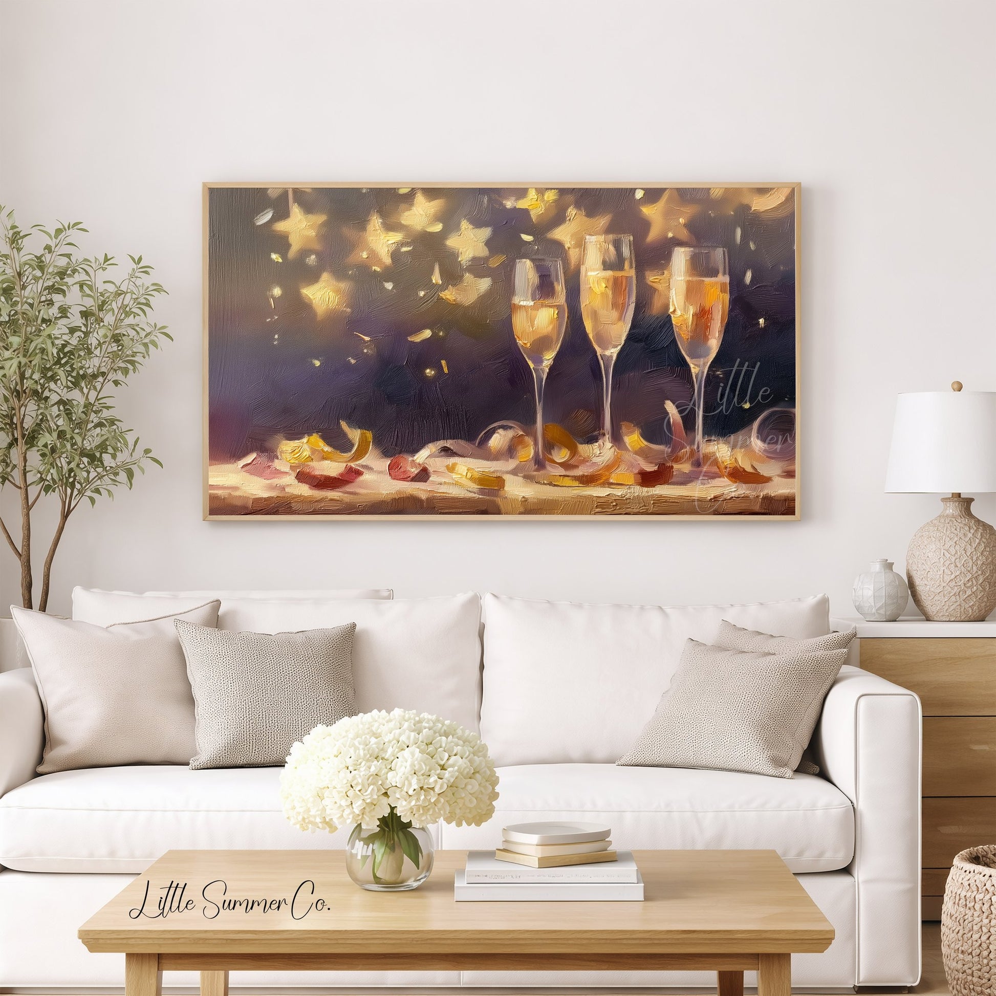 Champagne Toast Celebration Frame TV Art displayed on a TV