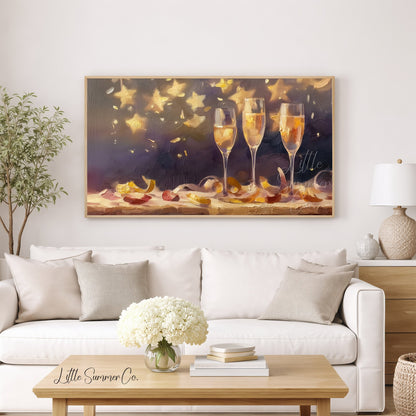 Champagne Toast Celebration Frame TV Art displayed on a TV