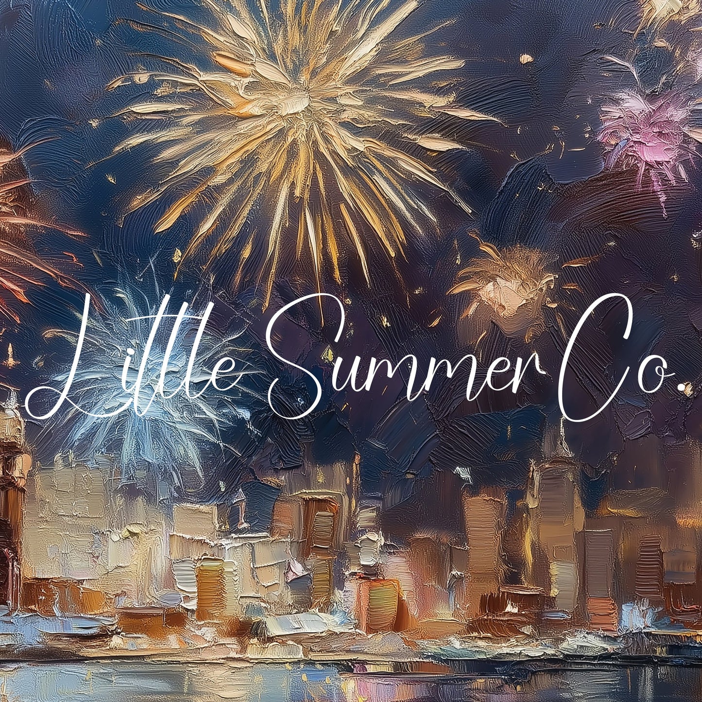 Fireworks Over City Skyline Frame TV Art displayed on a TV