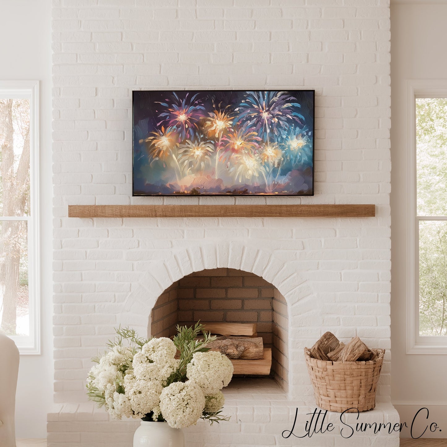 Colourful Fireworks Display Frame TV Art displayed on a TV