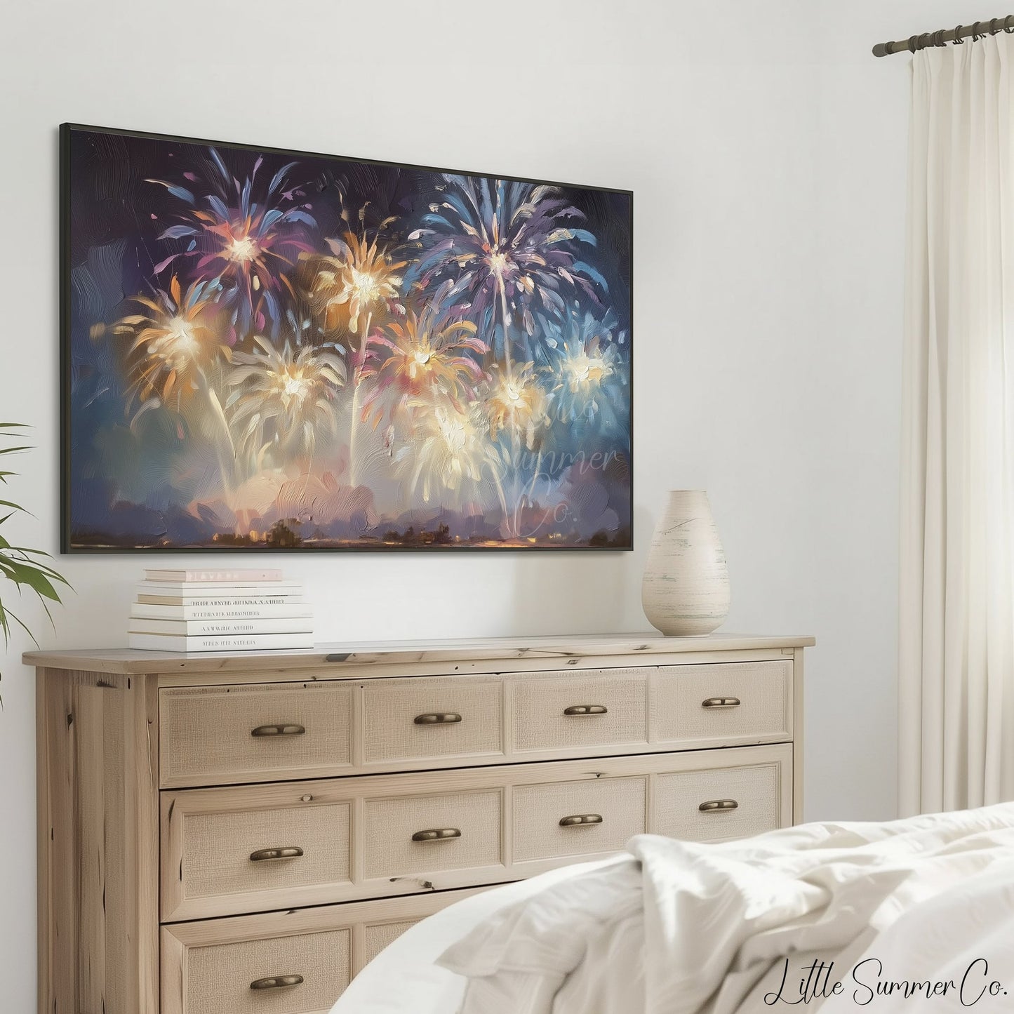 Colourful Fireworks Display Frame TV Art displayed on a TV