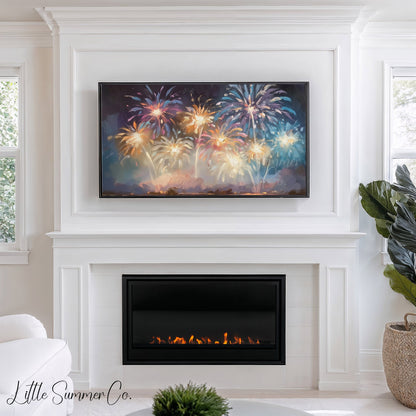 Colourful Fireworks Display Frame TV Art displayed on a TV