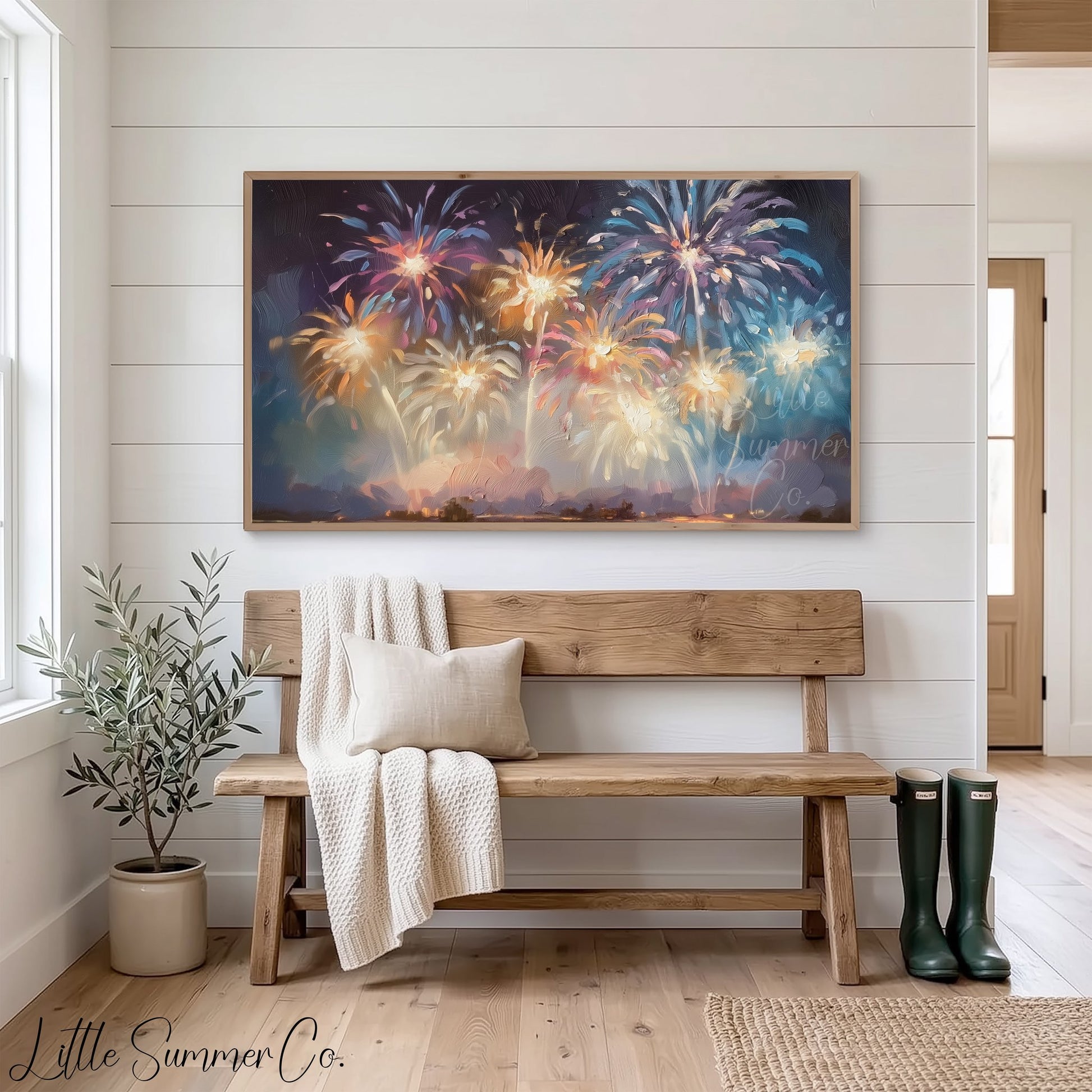 Colourful Fireworks Display Frame TV Art displayed on a TV
