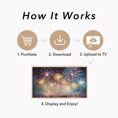 Colourful Fireworks Display Frame TV Art displayed on a TV