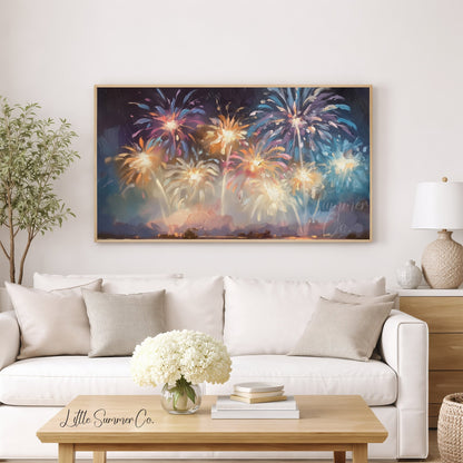 Colourful Fireworks Display Frame TV Art displayed on a TV