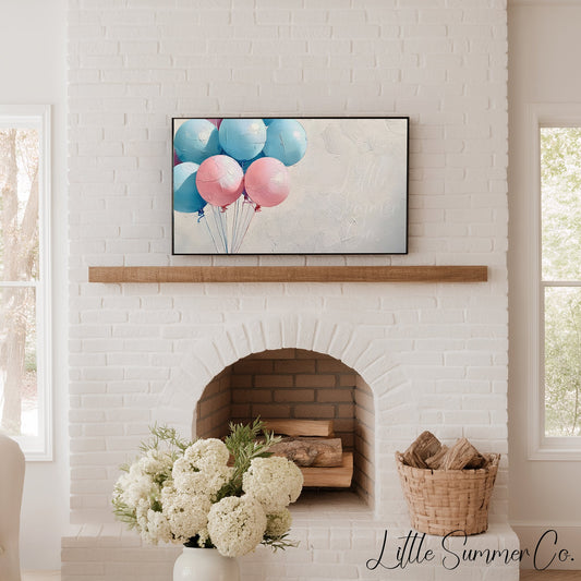 Pink Blue Balloons Bunch Frame TV Art displayed on a TV