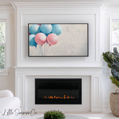 Pink Blue Balloons Bunch Frame TV Art displayed on a TV