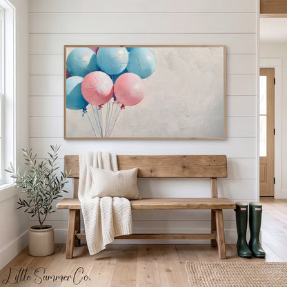 Pink Blue Balloons Bunch Frame TV Art displayed on a TV