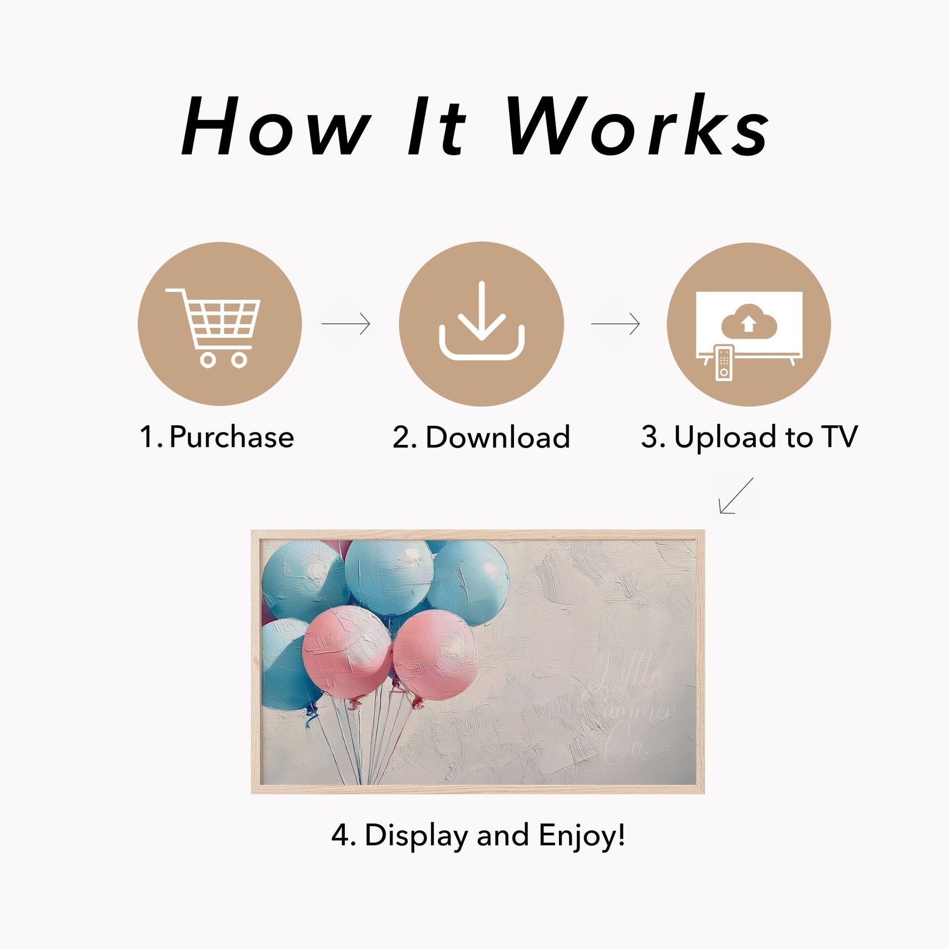 Pink Blue Balloons Bunch Frame TV Art displayed on a TV
