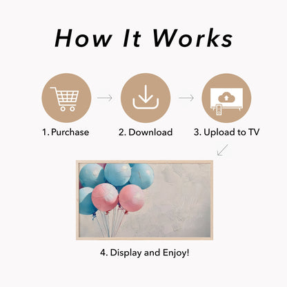 Pink Blue Balloons Bunch Frame TV Art displayed on a TV