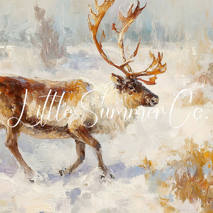 Reindeer in Winter Snow Frame TV Art displayed on a TV