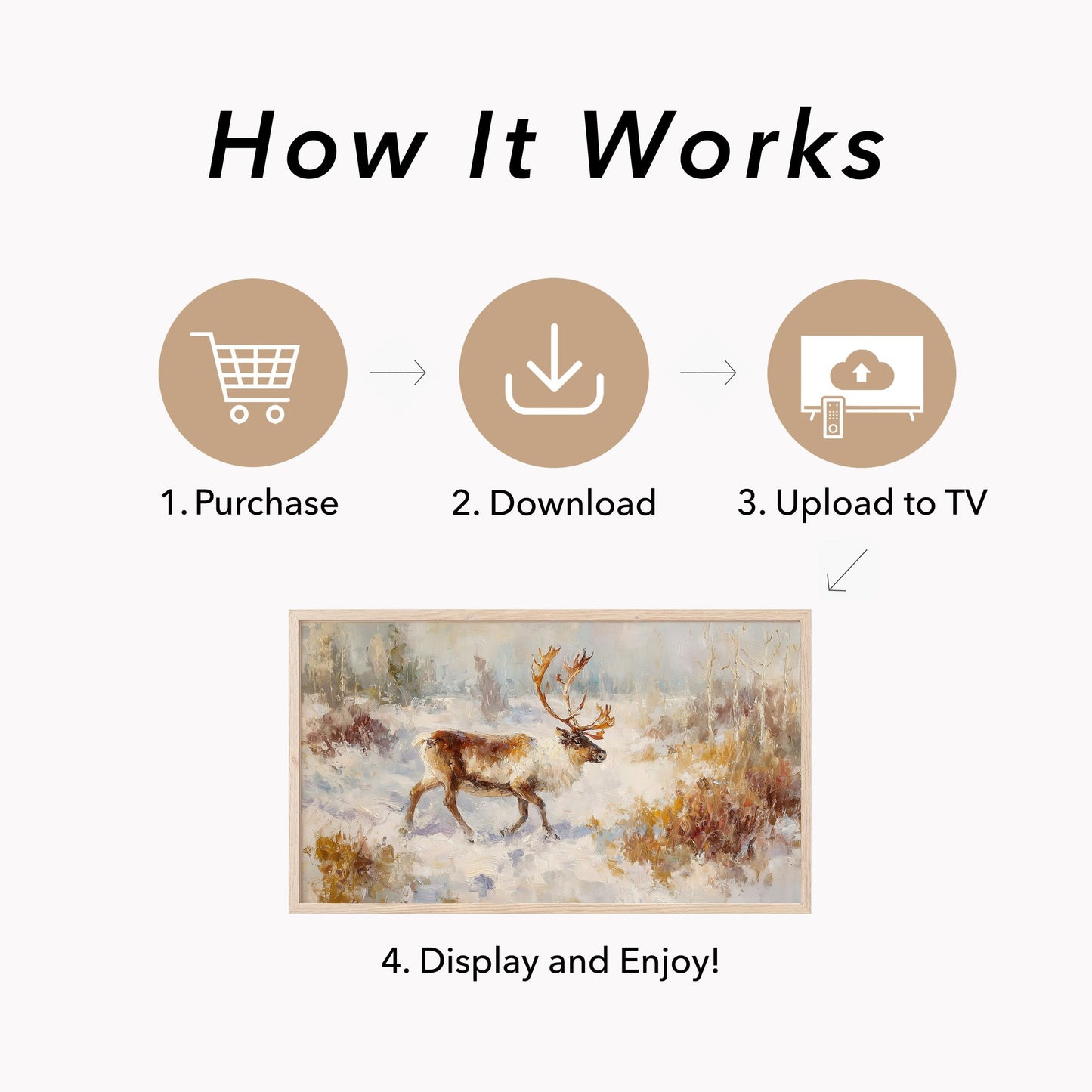 Reindeer in Winter Snow Frame TV Art displayed on a TV