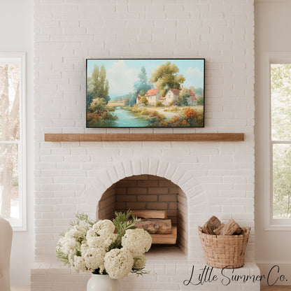 Riverside Cottage Frame TV Art displayed on a TV