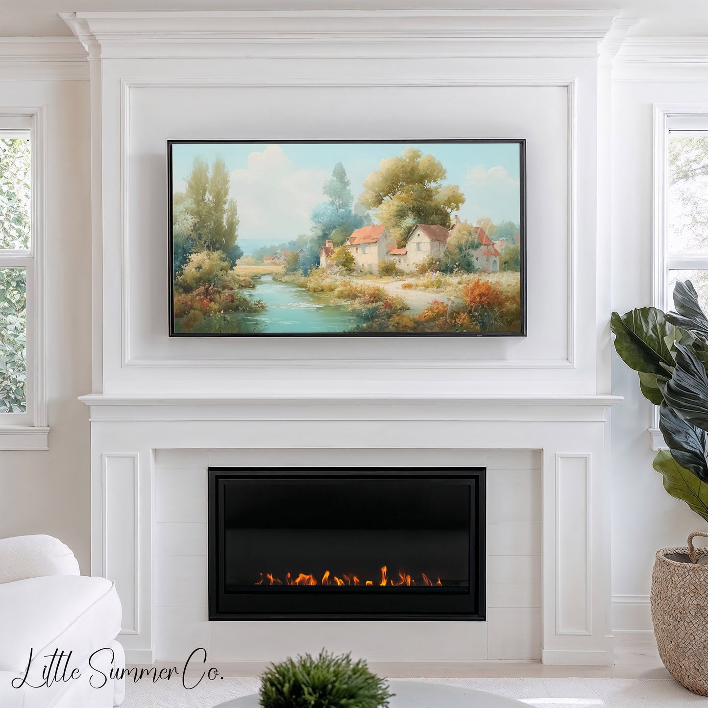 Riverside Cottage Frame TV Art displayed on a TV