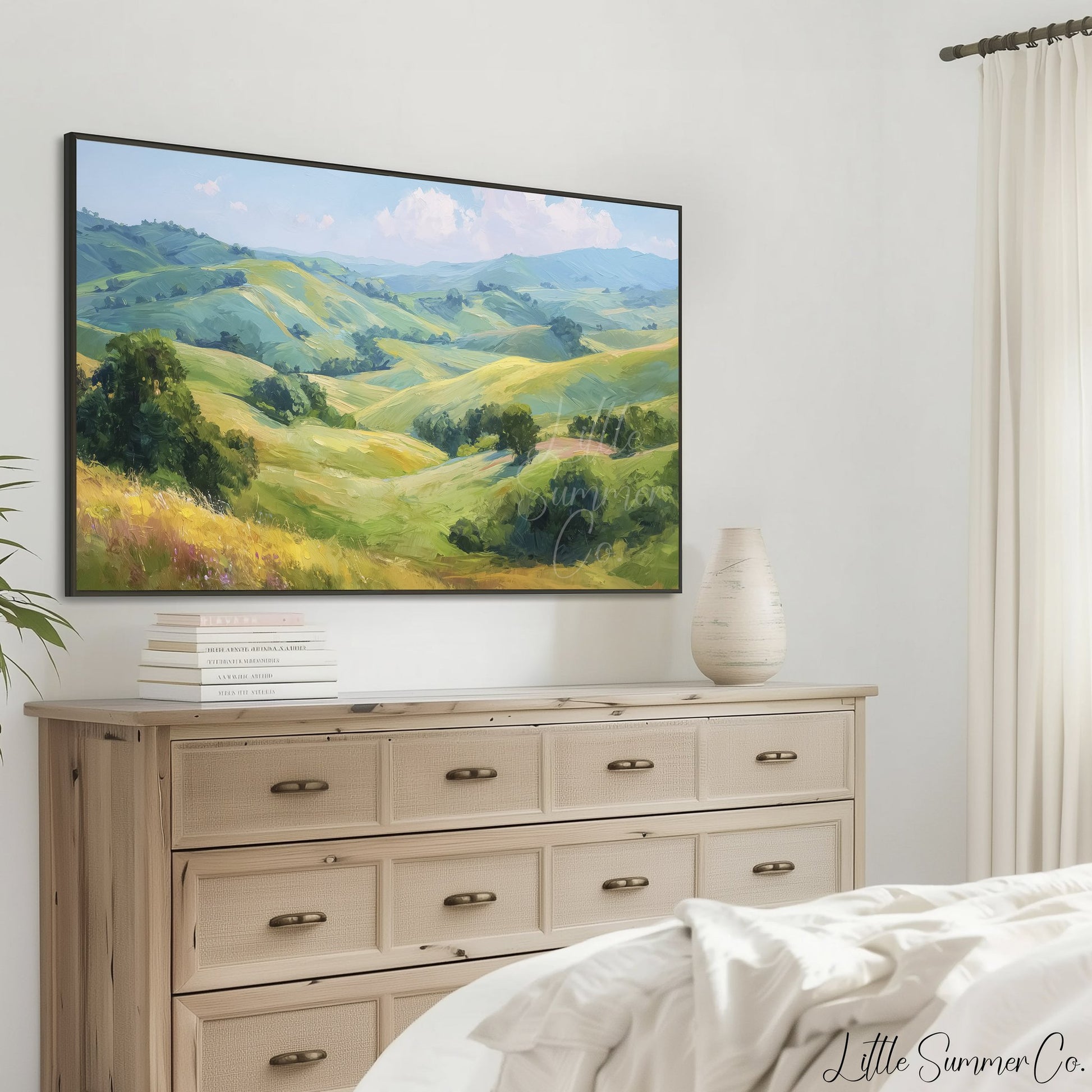 Golden Rolling Hills Frame TV Art displayed on a TV